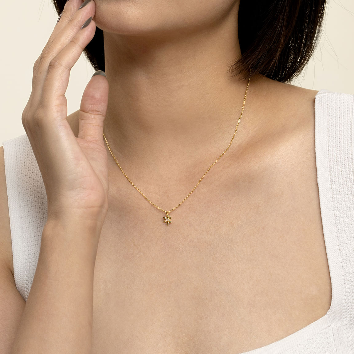 Gabriel & Co. Floral - 14k Yellow Gold White Sapphire Floral Pendant Necklace NK7662Y4JWS
