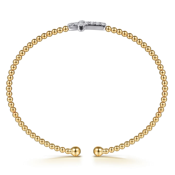 Gabriel & co 14K White Yellow Gold Bujukan and Diamond Cross Split Bangle Bracelet BG5139-62M45JJ.LOCK
