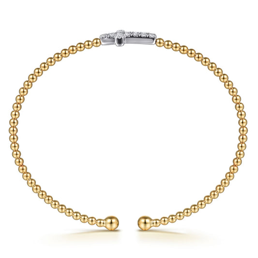 Gabriel & co 14K White Yellow Gold Bujukan and Diamond Cross Split Bangle Bracelet BG5139-62M45JJ.LOCK