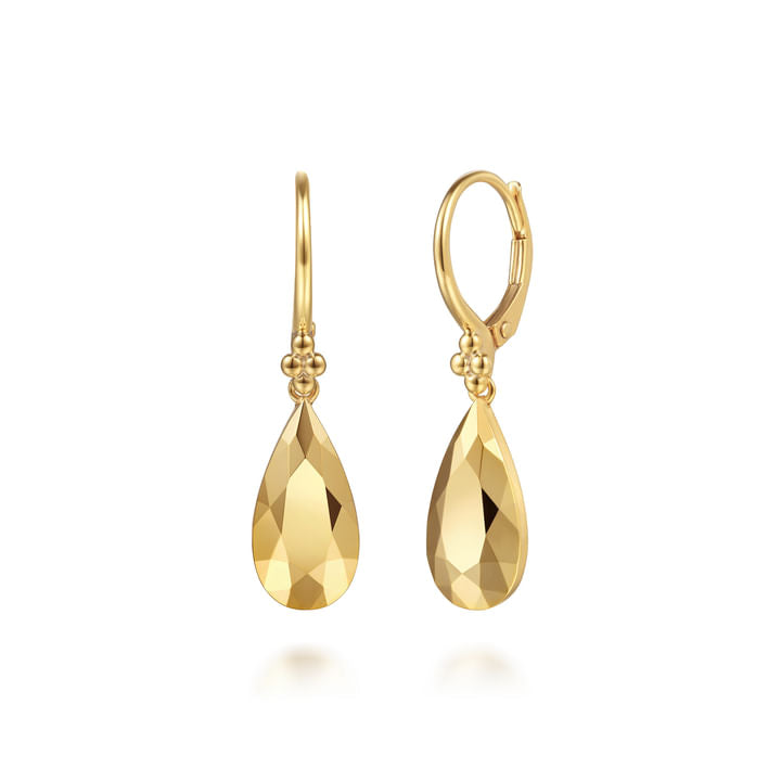 Gabriel & co Bujukan Clover - 14K Yellow Plain Gold Bujukan and Teardrop Texture Drop Earrings EG15495Y4JJJ