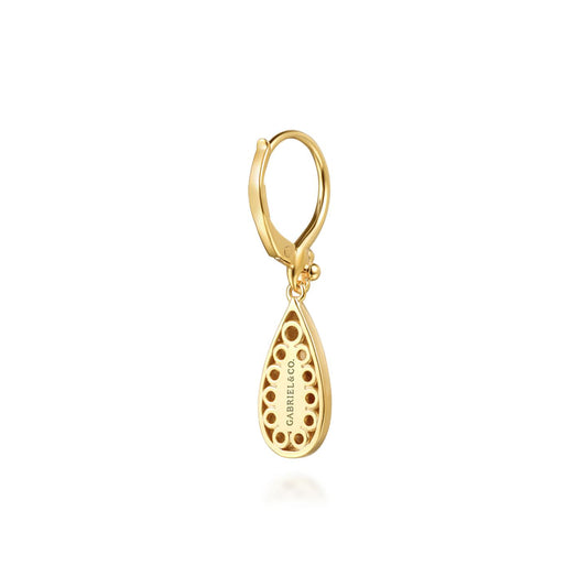 Gabriel & co Bujukan Clover - 14K Yellow Plain Gold Bujukan and Teardrop Texture Drop Earrings EG15495Y4JJJ