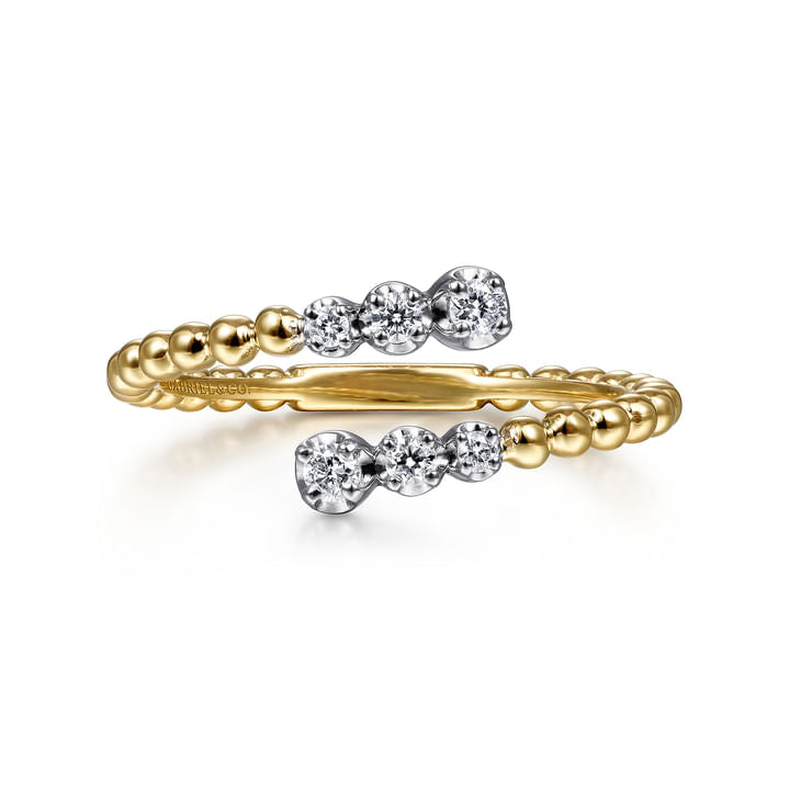 Gabriel & co 14K White-Yellow Gold Bujukan Ball and Diamond Open Bypass Ring LR51745M45JJ