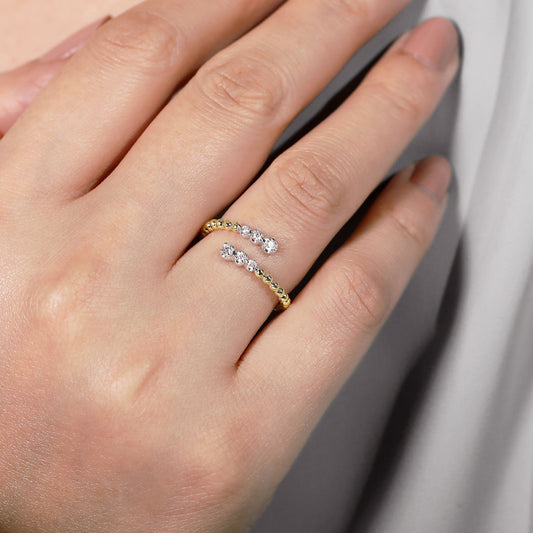 Gabriel & co 14K White-Yellow Gold Bujukan Ball and Diamond Open Bypass Ring LR51745M45JJ