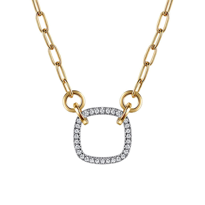 Gabriel & co 14K White Yellow Gold Open Cushion Shape Diamond Hollow Paperclip Chain Necklace NK7732M45JJ