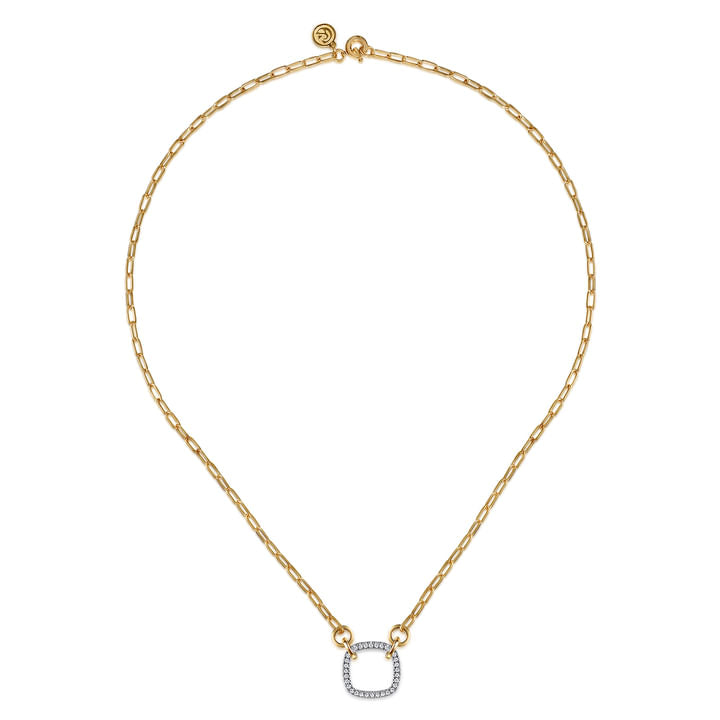 Gabriel & co 14K White Yellow Gold Open Cushion Shape Diamond Hollow Paperclip Chain Necklace NK7732M45JJ