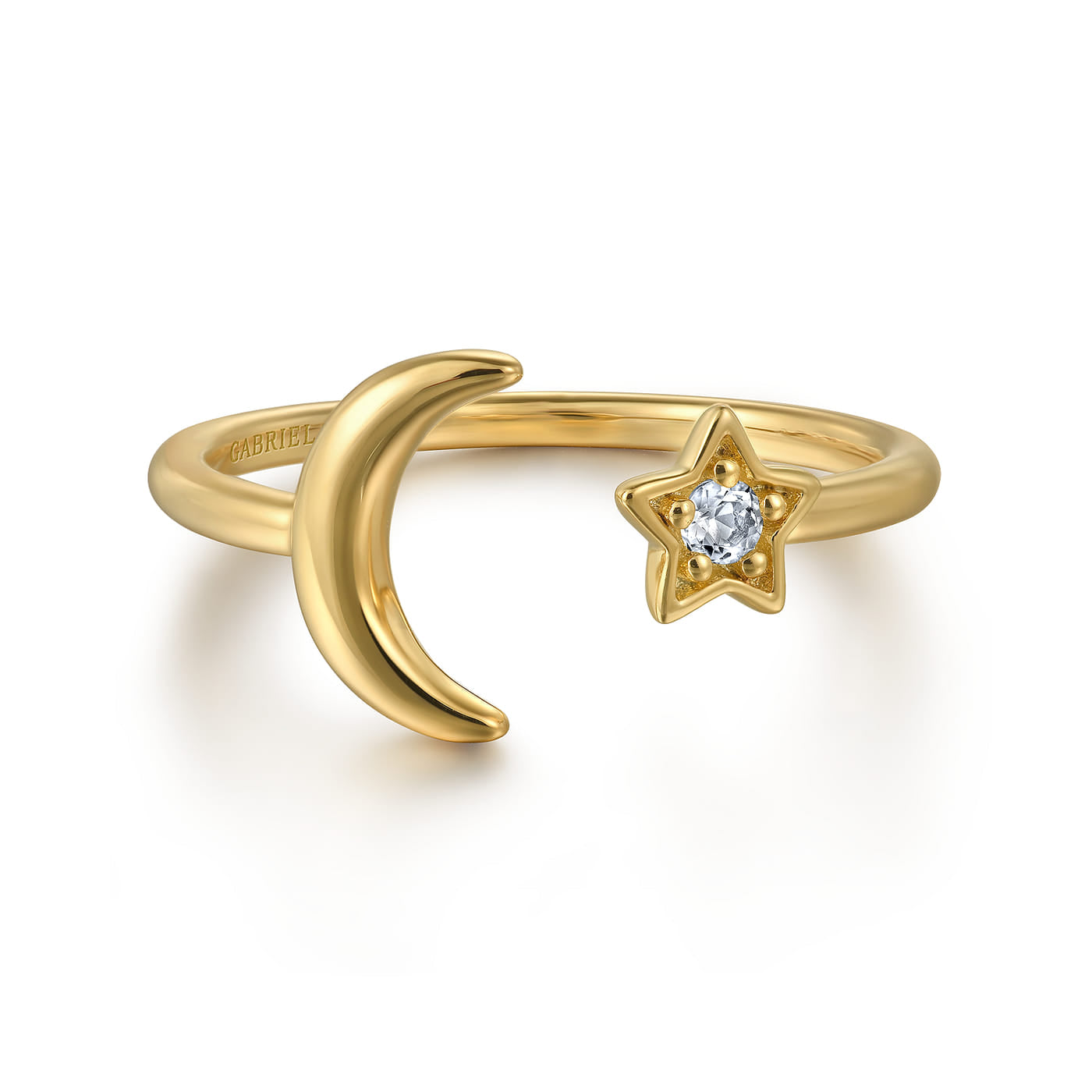 14k Yellow Gold White Sapphire Moon and Star Open Ladies Ring LR52636Y4JWS