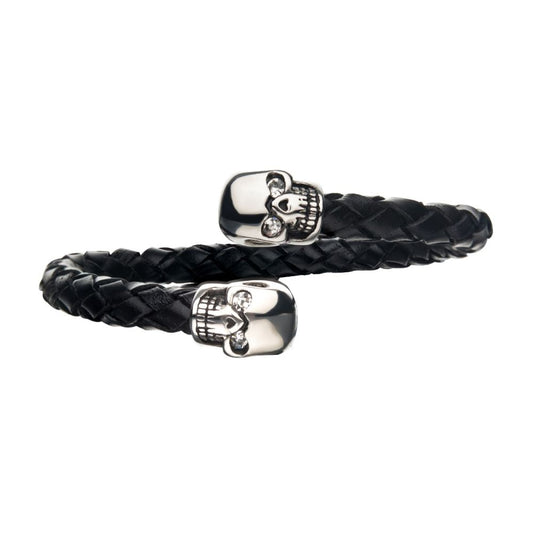 Skull Ends Cuff Leather Bracelet BR01581