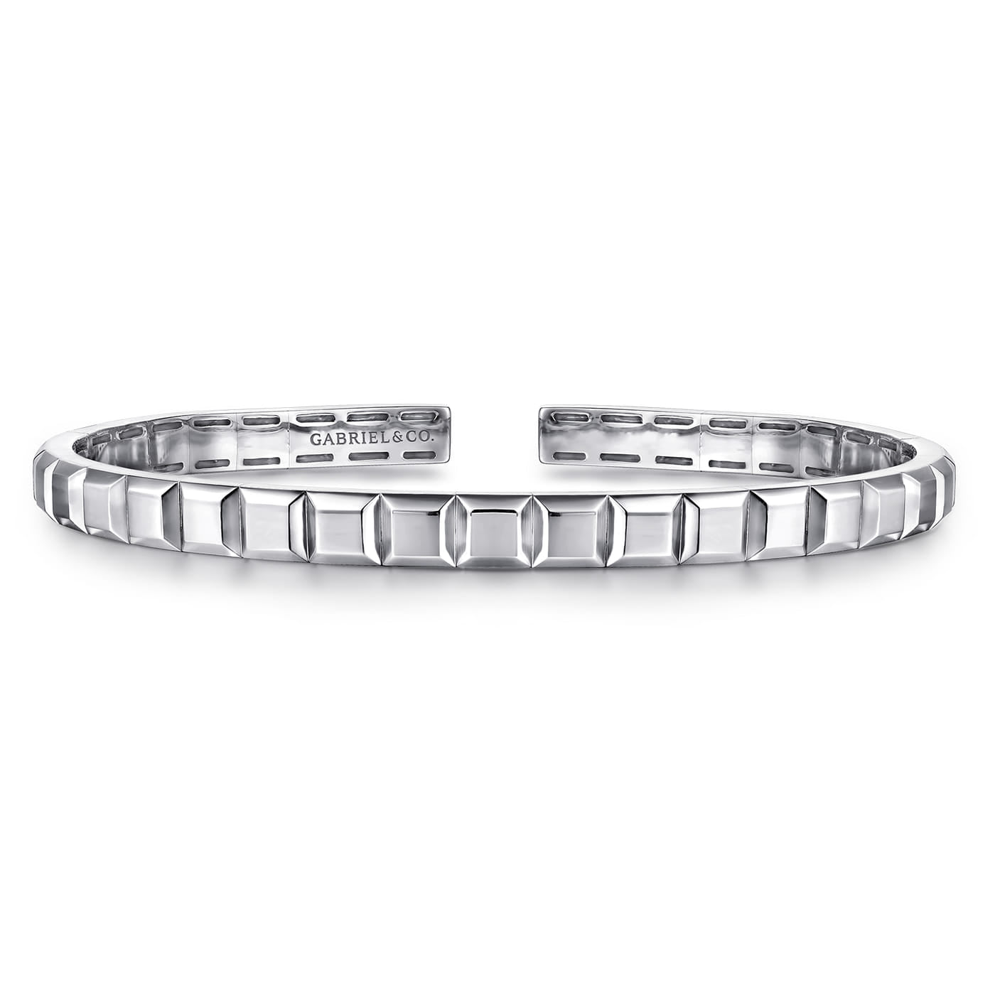 Sterling Silver Open Cuff Angular Cuts Square Bangle BGM2170-72SVJJJ