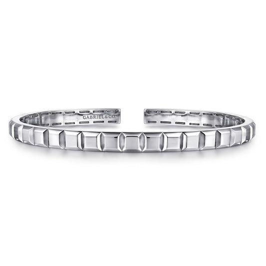 Sterling Silver Open Cuff Angular Cuts Square Bangle BGM2170-72SVJJJ