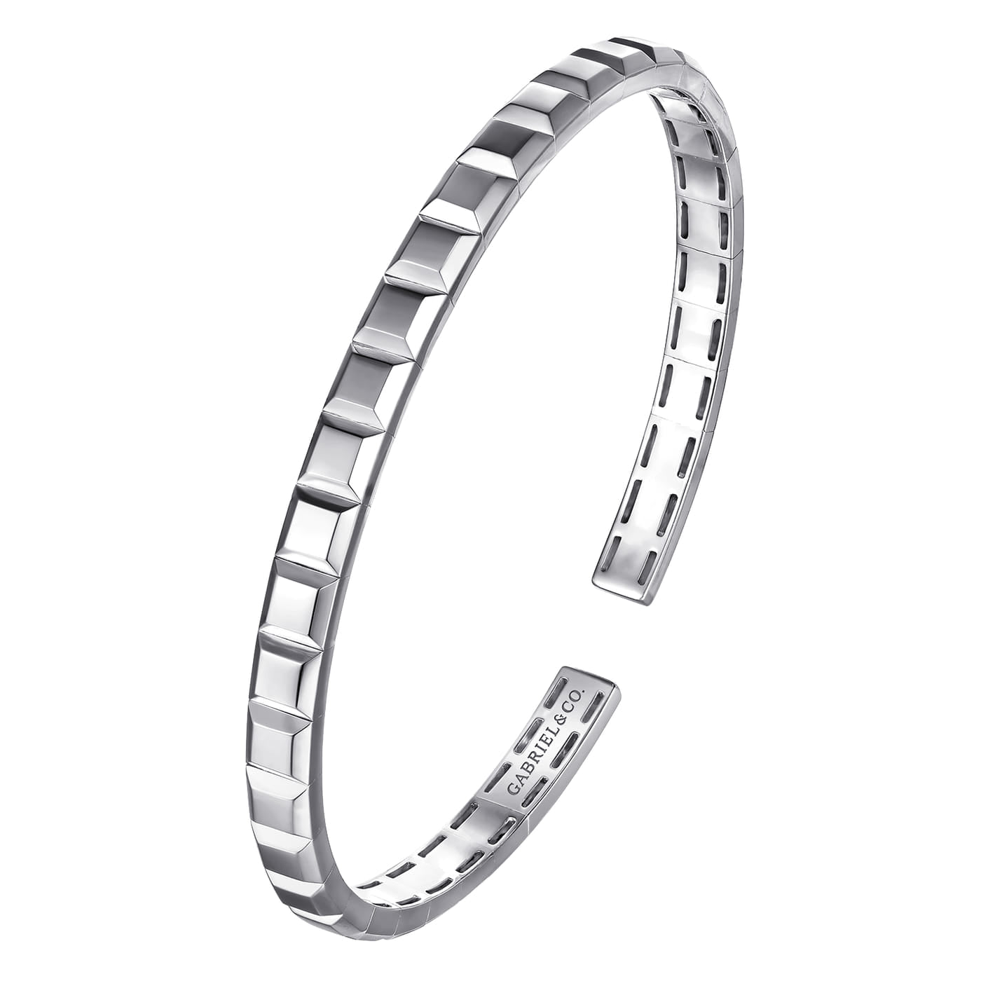 Sterling Silver Open Cuff Angular Cuts Square Bangle BGM2170-72SVJJJ