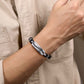 925 Sterling Silver and Leather Bangle with Black Spinel Wave ID Bangle BGM2203-72SVJBS