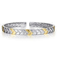 Open Cuff Bangle Herringbone 925 Sterling Silver and 14k Yellow Gold 7mm BGM4512-72MZJJJ