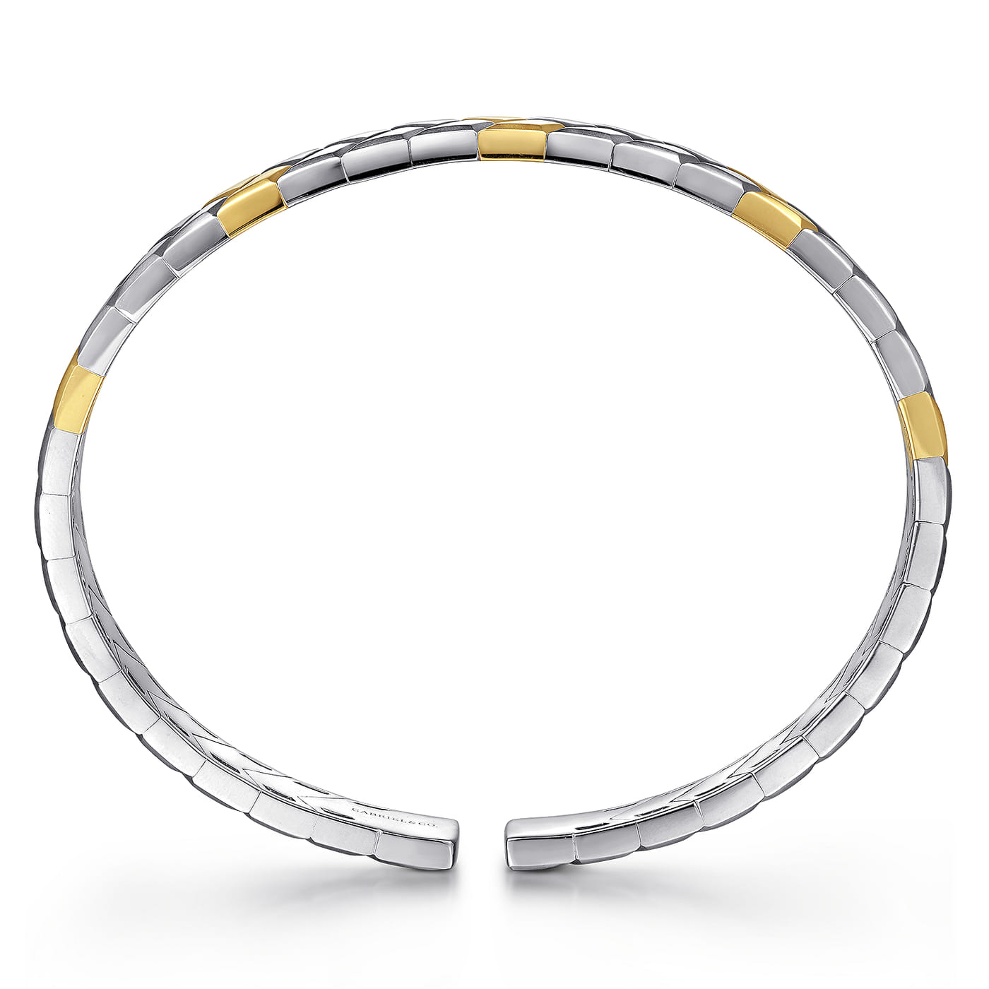 Open Cuff Bangle Herringbone 925 Sterling Silver and 14k Yellow Gold 7mm BGM4512-72MZJJJ