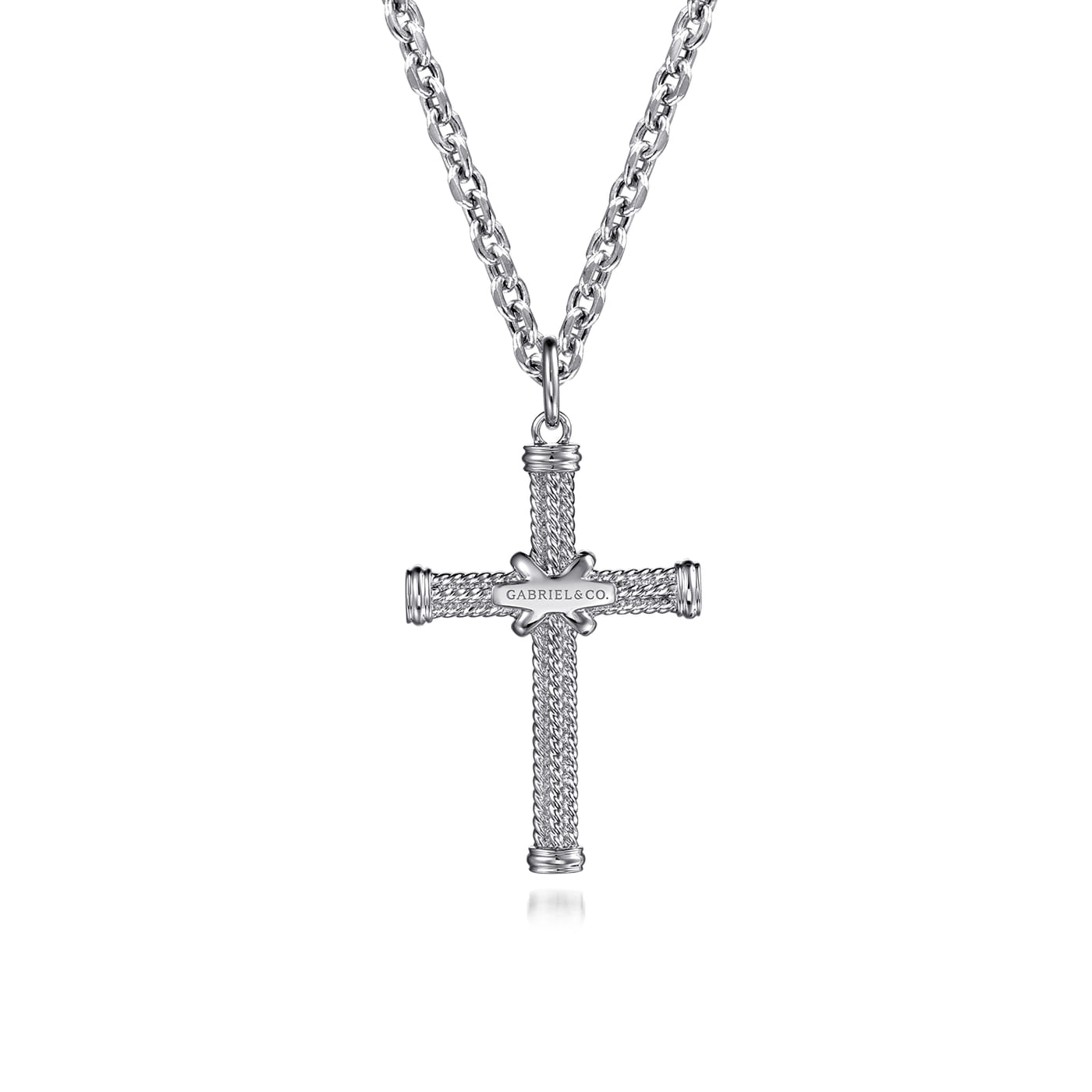 Twisted Rope Cross Pendant Necklace X Center 925 Sterling Silver  NKM2105-22SVJJJ