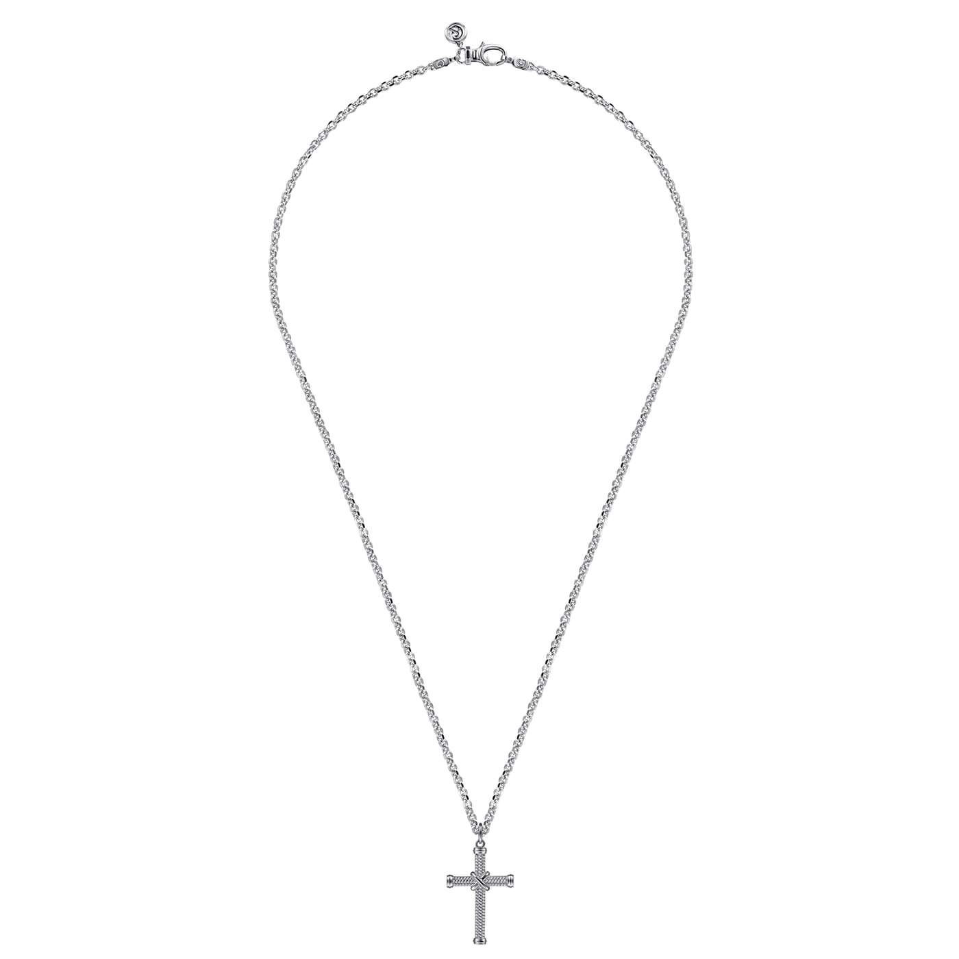 Twisted Rope Cross Pendant Necklace X Center 925 Sterling Silver  NKM2105-22SVJJJ