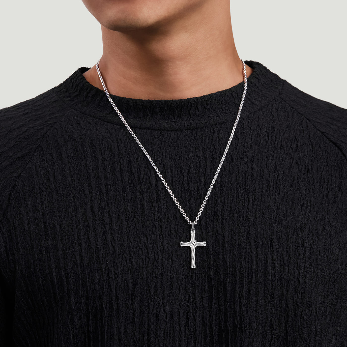 Twisted Rope Cross Pendant Necklace X Center 925 Sterling Silver  NKM2105-22SVJJJ