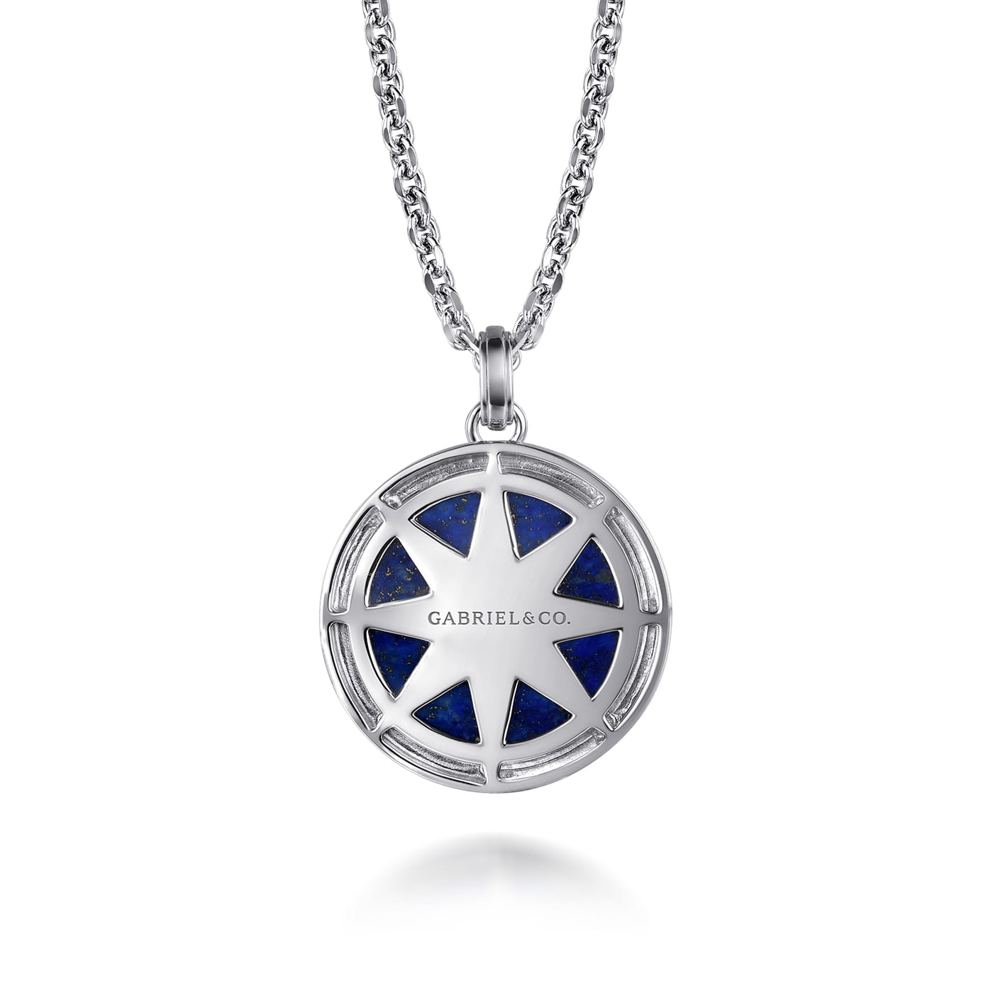 925 Sterling Silver Diamond and Lapis Compass Pendant Necklace NKM2138-22SV5LP