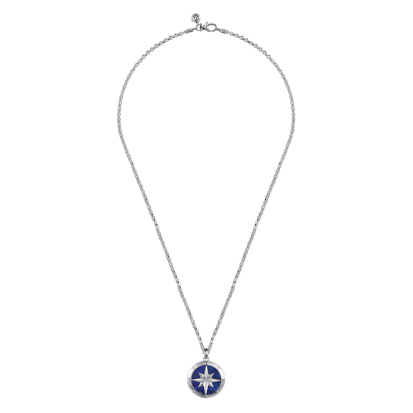 925 Sterling Silver Diamond and Lapis Compass Pendant Necklace NKM2138-22SV5LP