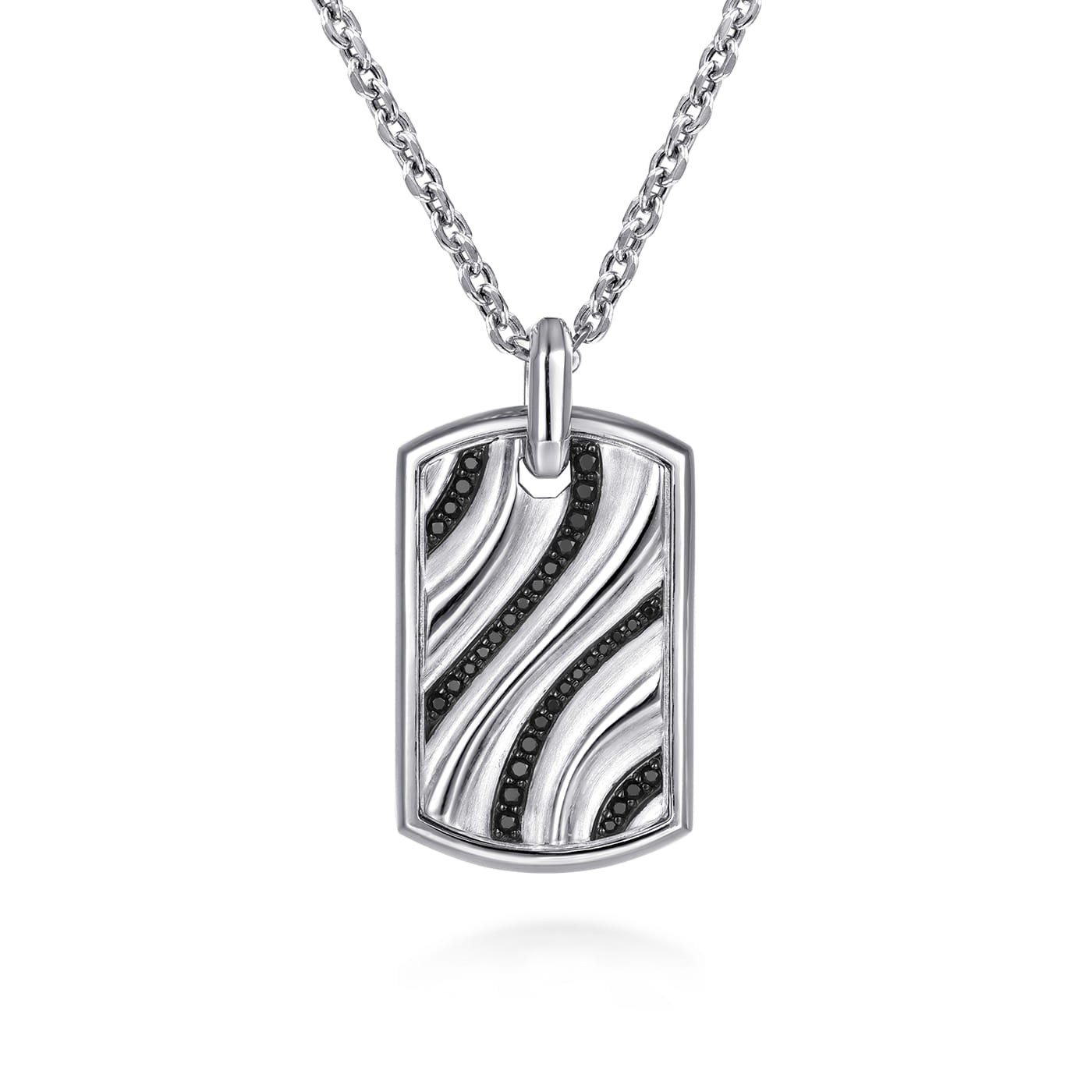 925 Sterling Silver Black Spinel Dog Tag Pendant Necklace NKM2207-22SVJBS