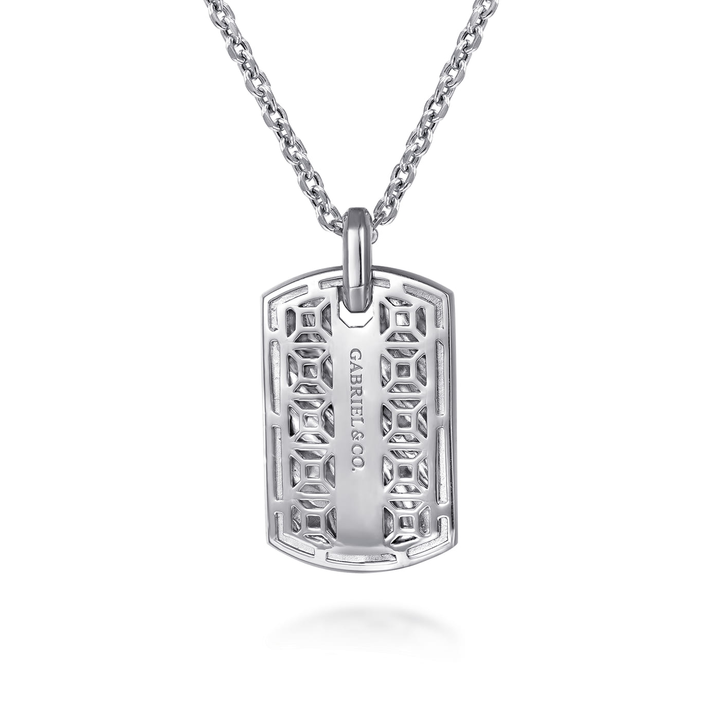 925 Sterling Silver Black Spinel Dog Tag Pendant Necklace NKM2207-22SVJBS