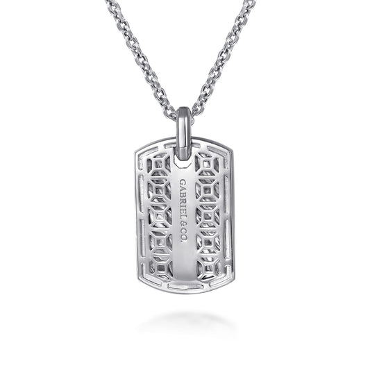 925 Sterling Silver Black Spinel Dog Tag Pendant Necklace NKM2207-22SVJBS