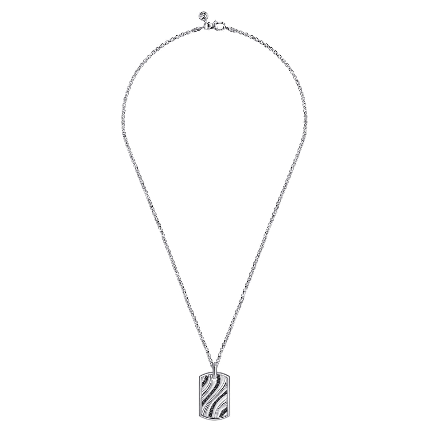 925 Sterling Silver Black Spinel Dog Tag Pendant Necklace NKM2207-22SVJBS