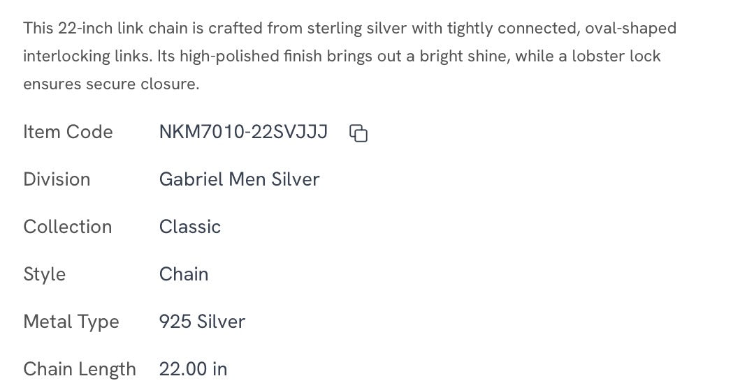 925 Sterling Silver Link Chain Necklace 3.6mm 22inch