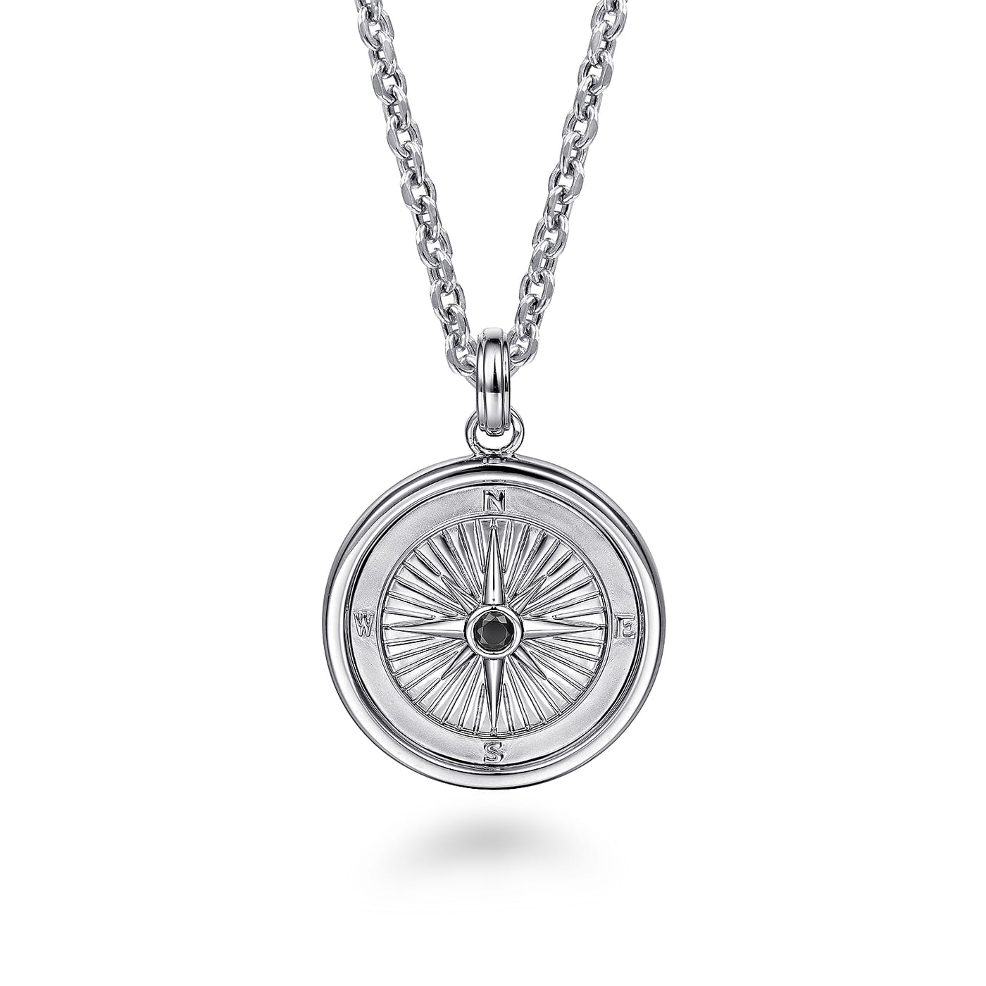 Compass Pendant 925 Sterling Silver Black Spinel PTM6531SVJBS