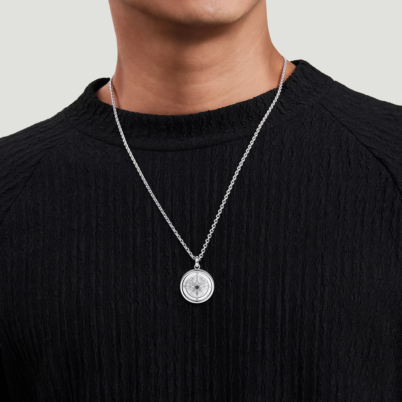 Compass Pendant 925 Sterling Silver Black Spinel PTM6531SVJBS