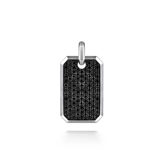 925 Sterling Silver Black Spinel Dog Tag Pendant PTM6548SVJBS