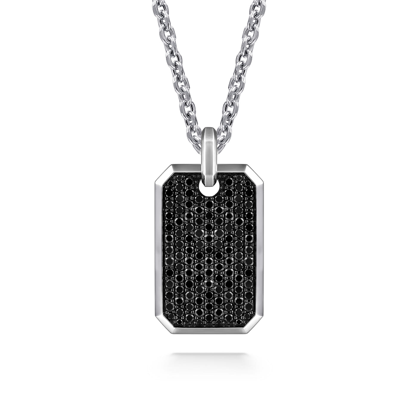 925 Sterling Silver Black Spinel Dog Tag Pendant PTM6548SVJBS