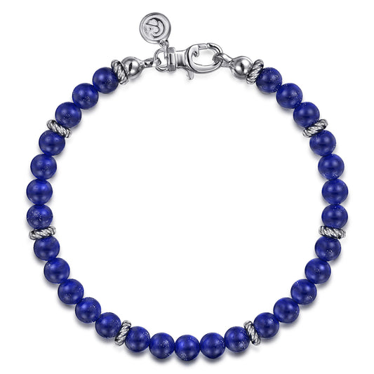 925 Sterling Silver Lapis Beaded Bracelet 6mm TBM2086SVJLP
