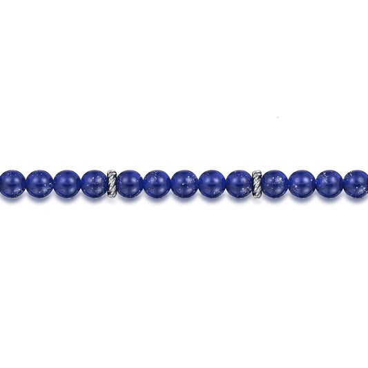 925 Sterling Silver Lapis Beaded Bracelet 6mm TBM2086SVJLP