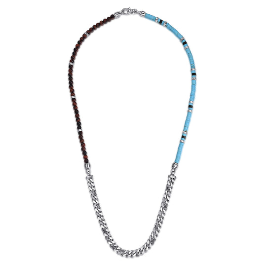 Beaded Wrap Bracelet and Necklace 925 Sterling Silver Turquoise Onyx and Tiger Eye TBM2136SVJMC