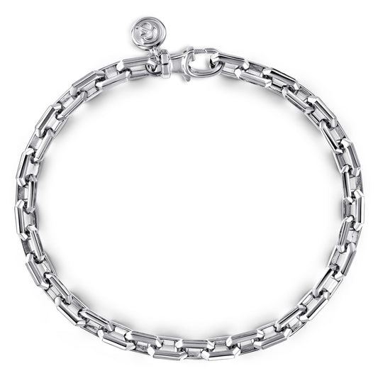 925 Sterling Silver Men’s Solid Faceted Link Chain Bracelet 5.50mm TBM4516SVJJJ