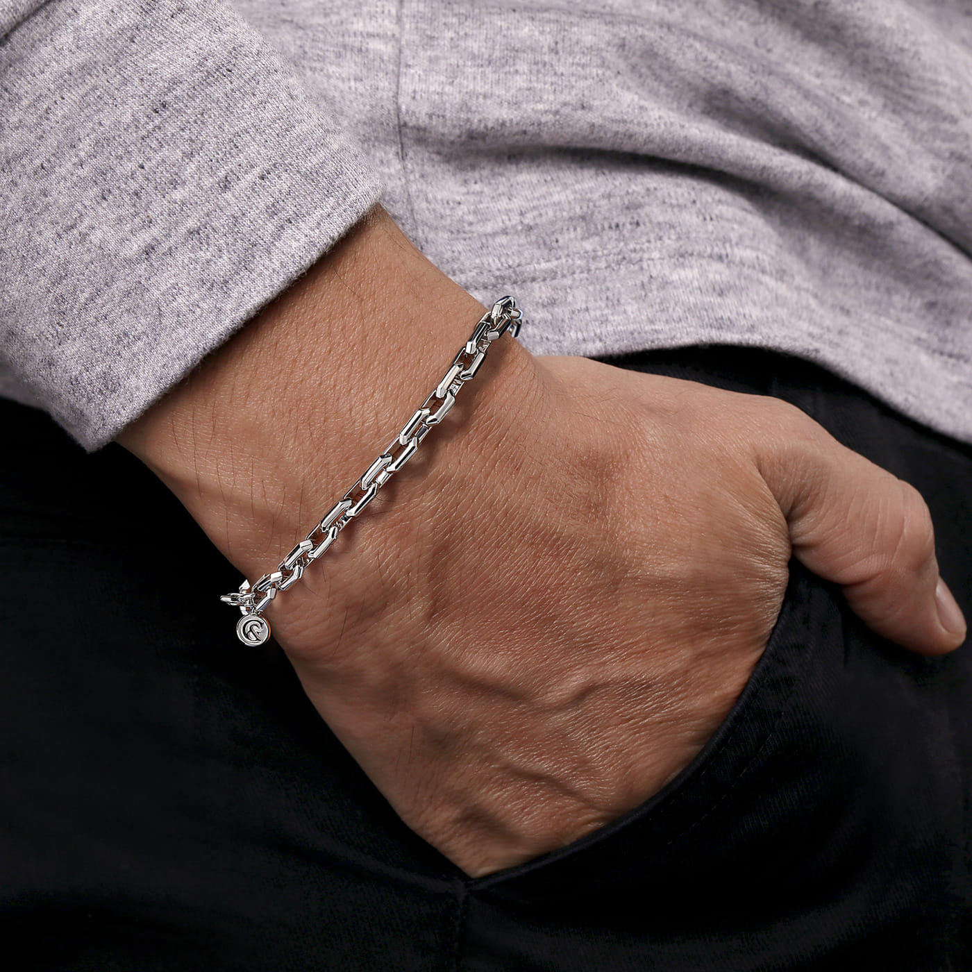 925 Sterling Silver Men’s Solid Faceted Link Chain Bracelet 5.50mm TBM4516SVJJJ