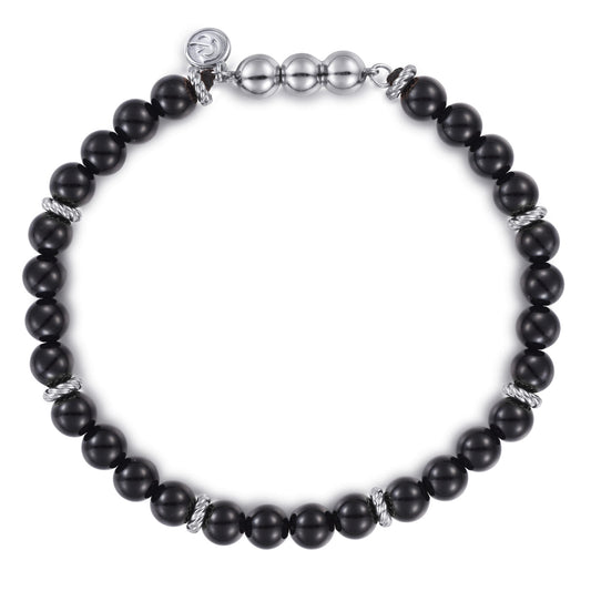 925 Sterling Silver Black Onyx Beaded Bracelet TBM4533SVJOX