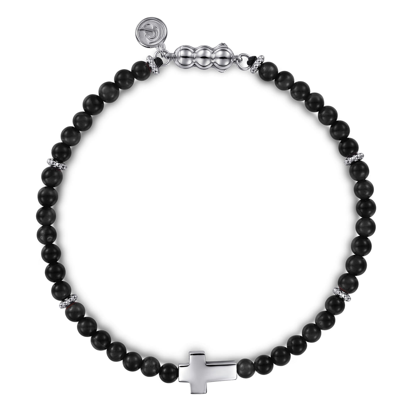 925 Sterling Silver Onyx Beads Cross Bracelet TBM4541SVJOX