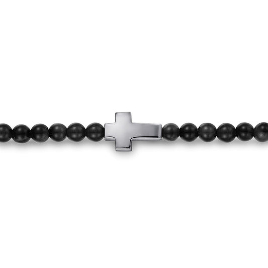 925 Sterling Silver Onyx Beads Cross Bracelet TBM4541SVJOX