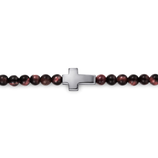 925 Sterling Silver Cross Bracelet with 4mm Tiger Eye Beads TBM4541SVJTE