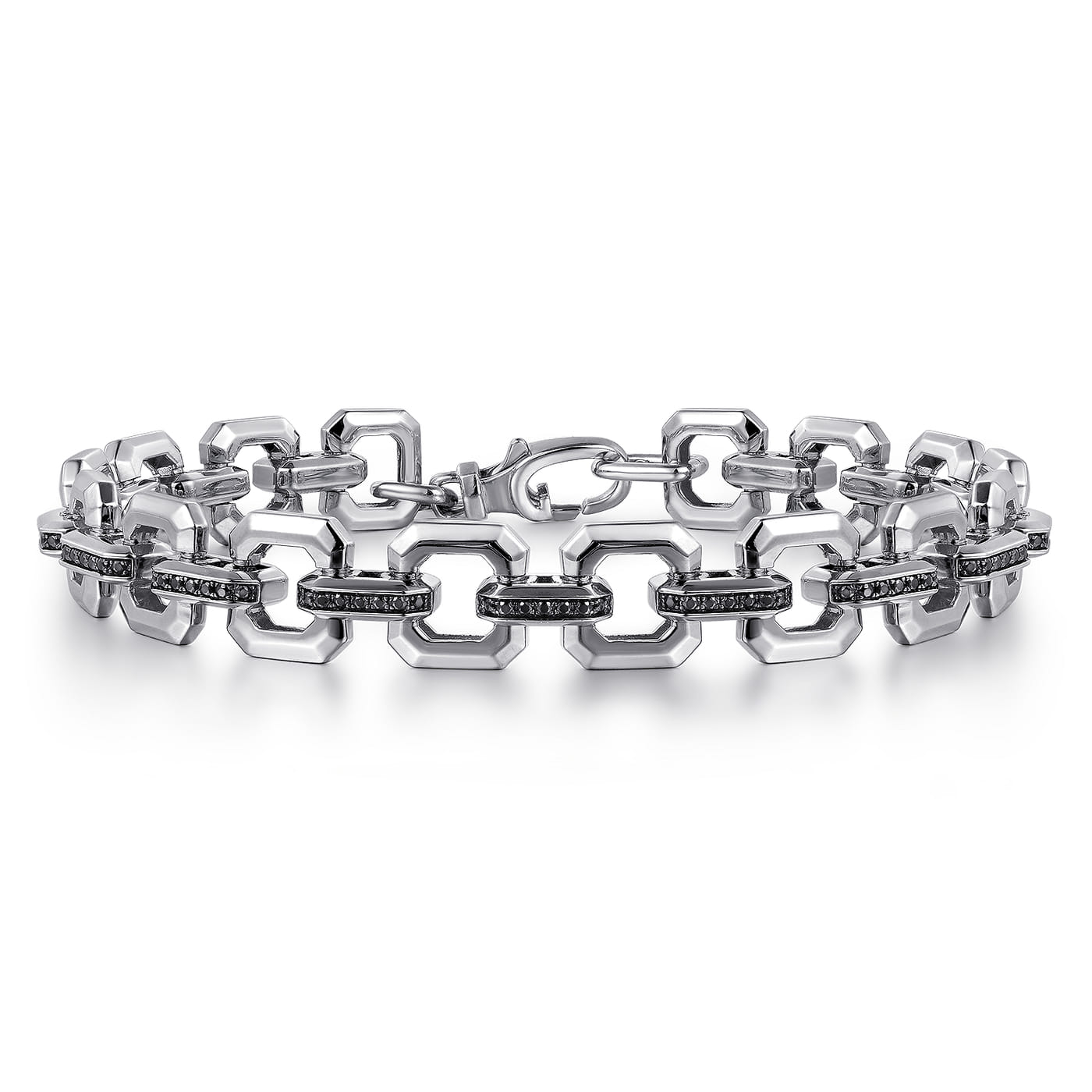 Link Chain Bracelet 925 Sterling Silver Black Spinel TBM4825-8SVJBS