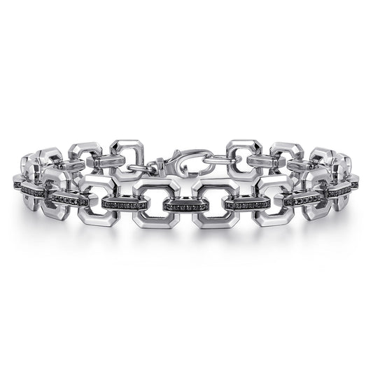 Link Chain Bracelet 925 Sterling Silver Black Spinel TBM4825-8SVJBS