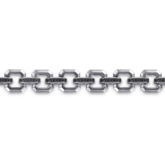Link Chain Bracelet 925 Sterling Silver Black Spinel TBM4825-8SVJBS