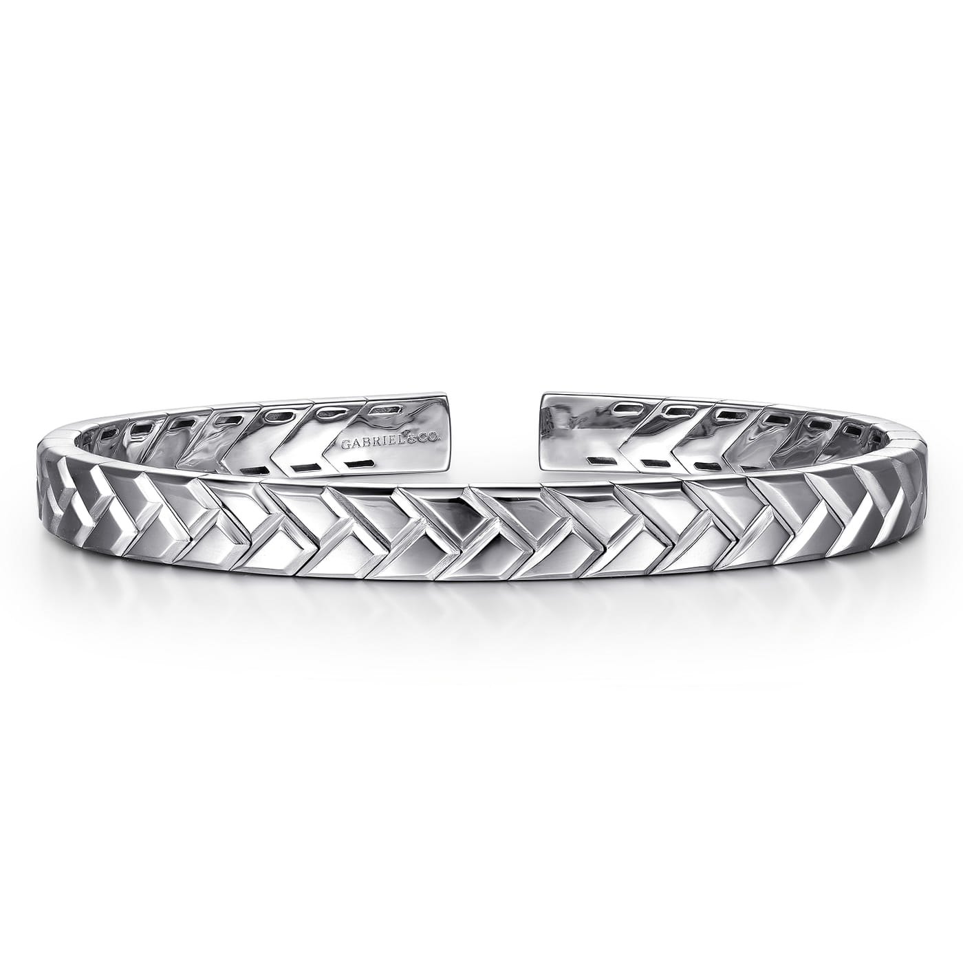 925 Sterling Silver Open Herringbone Cuff Bangle BGM4512-72SVJJJ