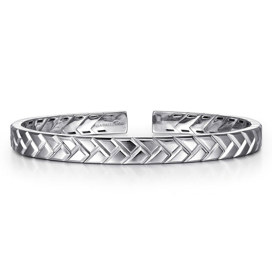 925 Sterling Silver Open Herringbone Cuff Bangle BGM4512-72SVJJJ