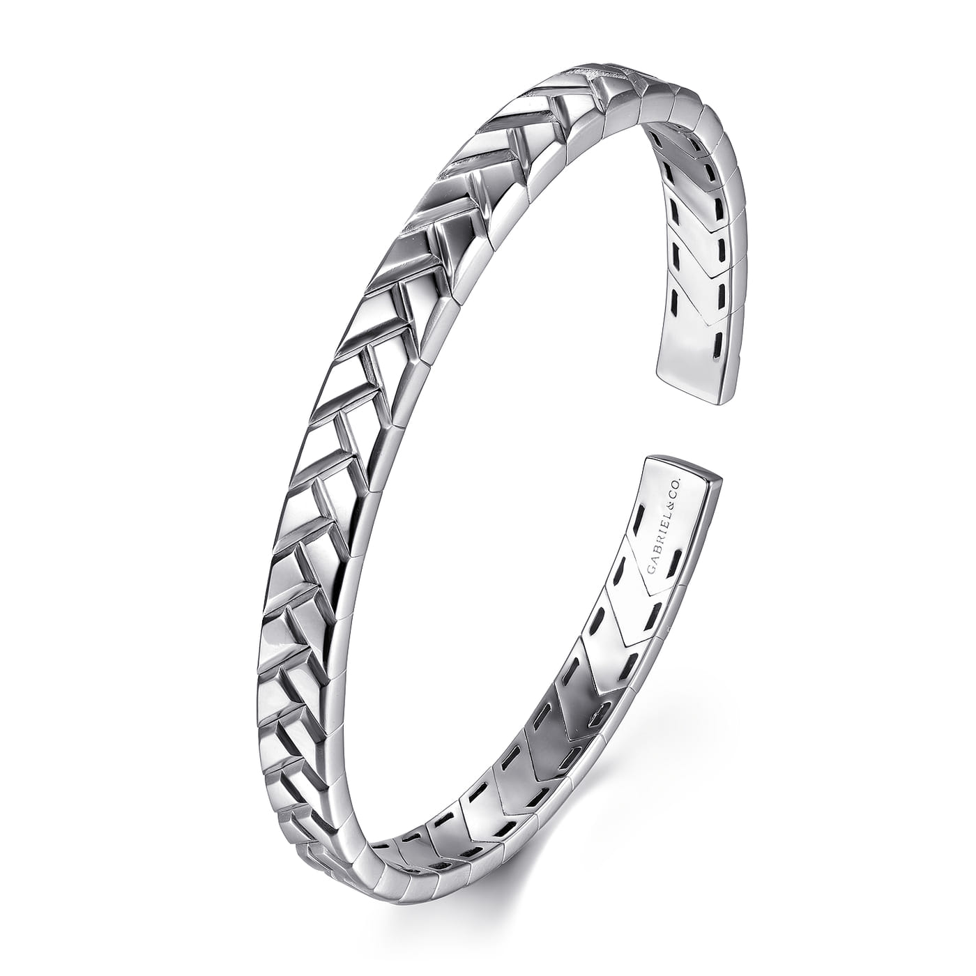925 Sterling Silver Open Herringbone Cuff Bangle BGM4512-72SVJJJ