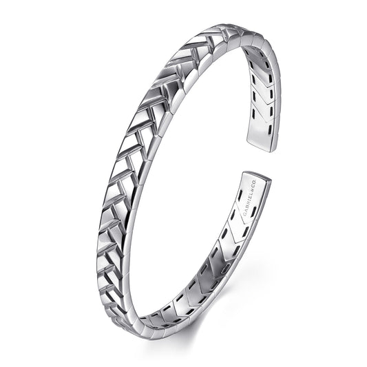 925 Sterling Silver Open Herringbone Cuff Bangle BGM4512-72SVJJJ
