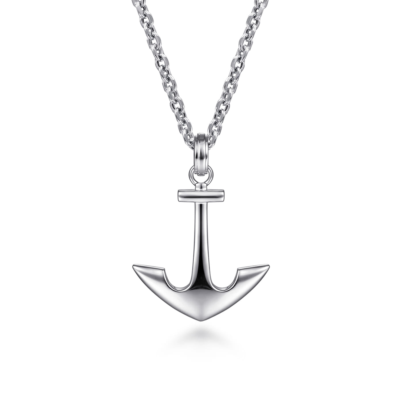 925 Sterling Silver Anchor Pendant Necklace NKM2108-22SVJJJ