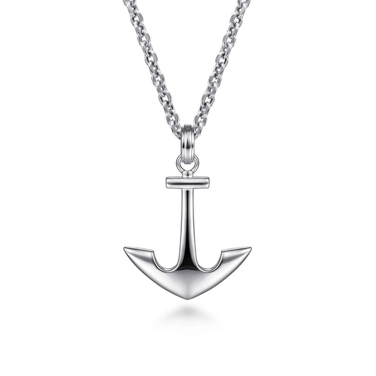 925 Sterling Silver Anchor Pendant Necklace NKM2108-22SVJJJ