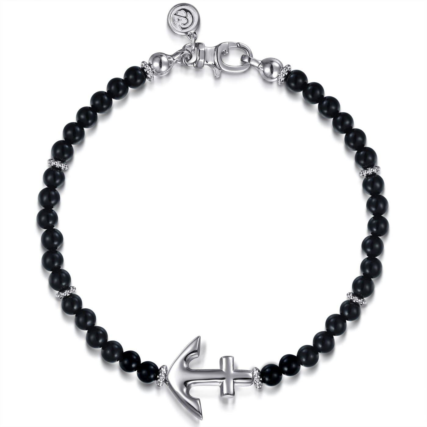 Beaded Bracelet Anchor 925 Sterling Silver Onyx 4mm TBM20038SVJOX